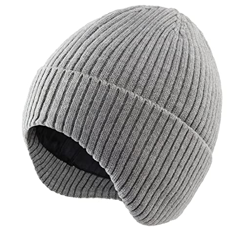 Home Prefer Fleece Lined Rib Knit Cuffed Beanie with Earflaps for Men Women - color: Light Grey
