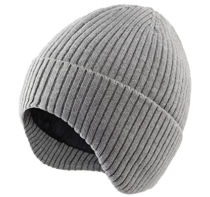 Home Prefer Fleece Lined Rib Knit Cuffed Beanie with Earflaps for Men Women - color: Light Grey