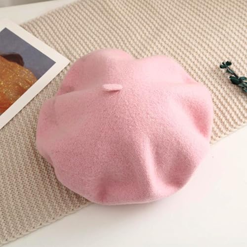 Women Beret Classic French Hat - Elegent Black Wool Beret for Party Romantic French Themed Fancy Dress(Size:S/M) - color: Pink