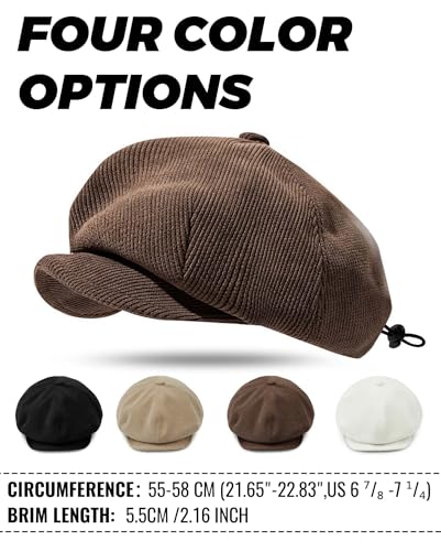 Croogo Baker Boy Newsboy Cap Beret Hats Adjustable Cabbie Apple Hat for Men - color: Bl45-brown