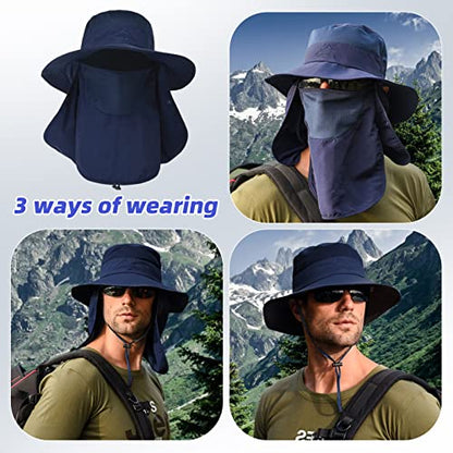 Fishing Hat for Men Sun Protection Hat with Removable Neck Flap Face Cover - color: Navy Blue