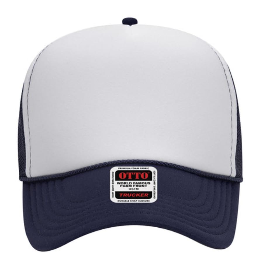 Otto Cap 5-Panel Mid Profile Mesh Back Trucker Hat, OS - color: Navy/White