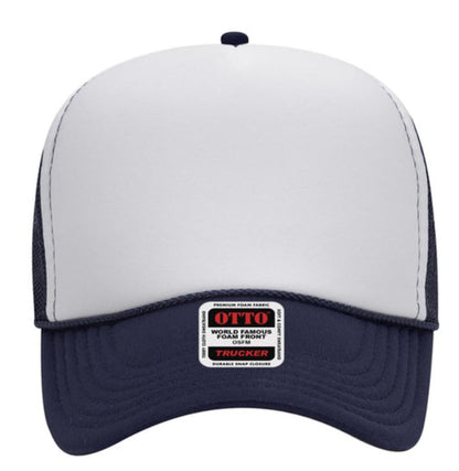 Otto Cap 5-Panel Mid Profile Mesh Back Trucker Hat, OS - color: Navy/White