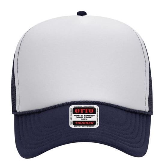 Otto Cap 5-Panel Mid Profile Mesh Back Trucker Hat, OS - color: Navy/White