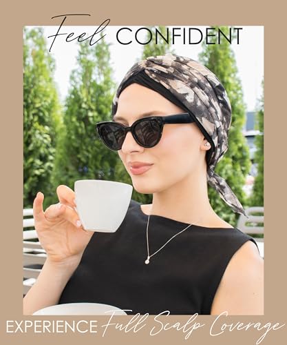 CAPLORD Chemo Headwrap for Women Turban Headwear for Cancer Patients Skull Cap Hair Loss Cover Lightweight Head Covering Hat - color: Black Beige