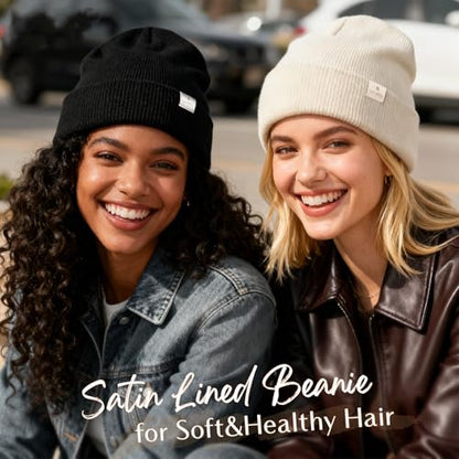 YANIBEST Satin Lined Beanie for Women, Reduce Frizz Winter Hats - color: Slate Green