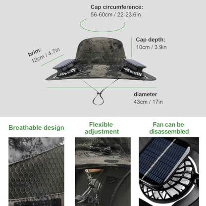 Fishing Hats with Sunglasses, Wide Brim Sun Hat with 2 Solar Fan, USB & Solar Powered Fishing Hats, Solar Fan Hats UPF 50+ - color: Camouflage Green