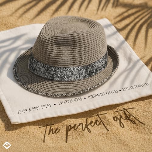Funky Junque Short Brim Fedora Packable Sun Hat for Women - color: Light Grey