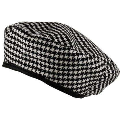 Women's Berets: Black Houndstooth Red Beret Hats for Women Fall Winter Fashion Outfit - color: Houndstooth Black