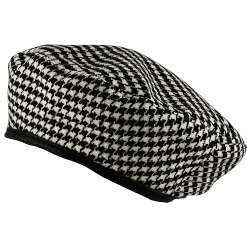 Women's Berets: Black Houndstooth Red Beret Hats for Women Fall Winter Fashion Outfit - color: Houndstooth Black