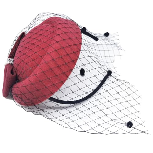 Small Fascinator Hats Pillbox Derby hat with Veil for Women Tea Party Bridal Wedding Halloween Church Cocktail - color: Red