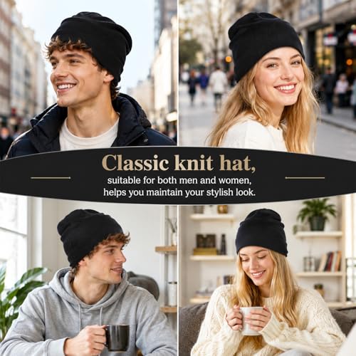 salbsever Summer Beanies, Cotton Beanie Black Beanie for Men Slouchy Beanies Ultra-Soft Cuffed Knit Hat