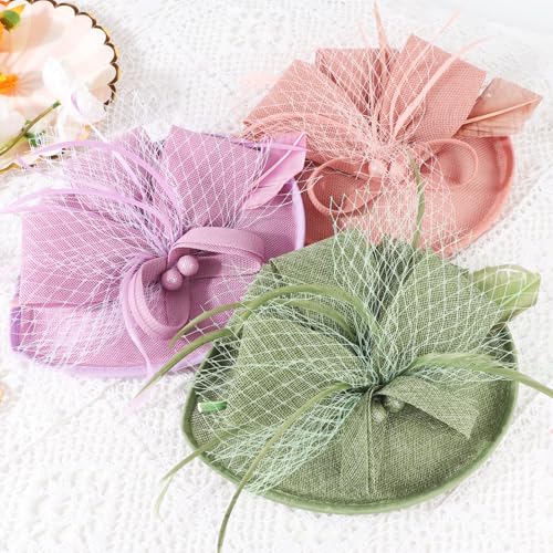 AQOKKA Women Fascinators Hats Flower Mesh Feathers Headband Clip - color: 1 Pc Feather Fascinators : Light Purple