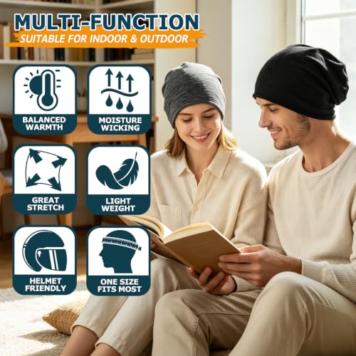 EINSKEY Slouchy Beanie for Men Women, Cotton Multipurpose Daily Headwear - color: Back & Grey