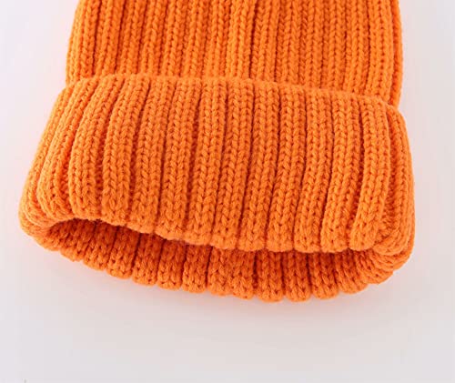 Connectyle Women's Rib Knit Cuffed Beanie Hat Stretch Acrylic Winter Hat Thick Warm Snow Ski Cap - color: Orange