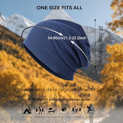 2 Pack Spring Slouchy Beanie for Men Women Lightweight Stacked Skull Cap Chemo Cap Night Sleeping Hat - color: Black+blue