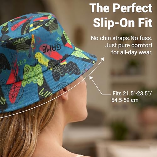 ZLYC Printed Bucket Hat for Women Men Packable Summer Sun Hat for Beach - color: Gamer Print Navy
