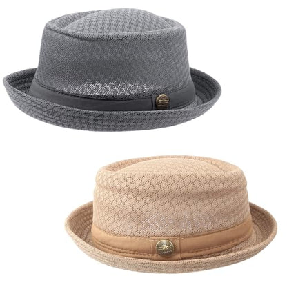 Summer Mesh Pork Pie Hat,Men Women Straw Fedora Cap,Lightweight Bowler Cap - color: Khaki+grey