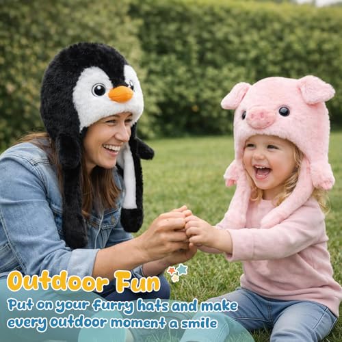 Moving Ear Hat, Soft Funny Animal Hats Jumping Beating Plush Caps Holiday Cosplay Dress Up Gift for Adult - style: Pig_trotters