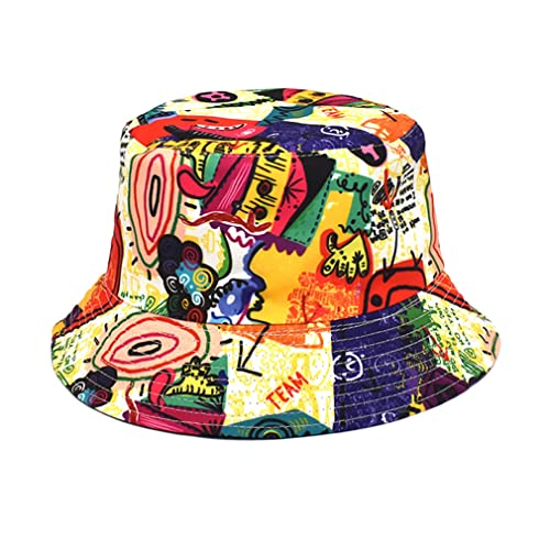 Quanhaigou Bucket Hat for Men Women,Packable Reversible Printed Sun Hats,Fisherman Outdoor Summer Travel Hiking Beach Caps - color: Colorful Graffiti