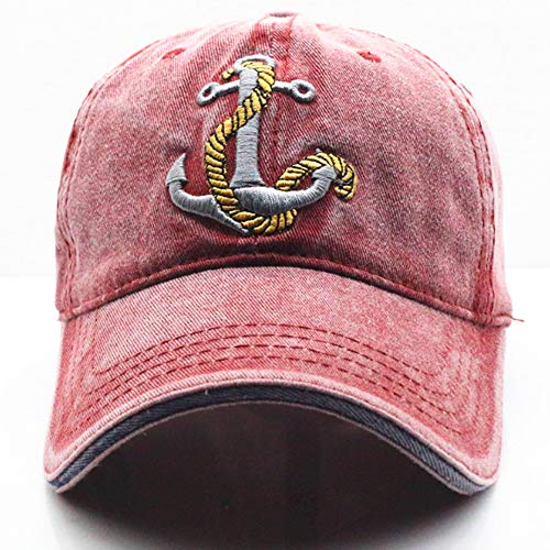 Anchor Embroidered Cotton Washed Dad Hat Distressed Retro Baseball Hat - color: Red