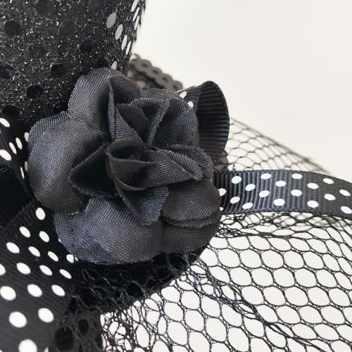 WLBON Halloween Mini Top Hat Headband 1920s Flower Sequins Hair Hoops Bands Fascinator Headpiece Hairband Women Christmas Holiday Festival Parade Cosplay Dress Up Birthday Tea Party Accessories Black - color: Black