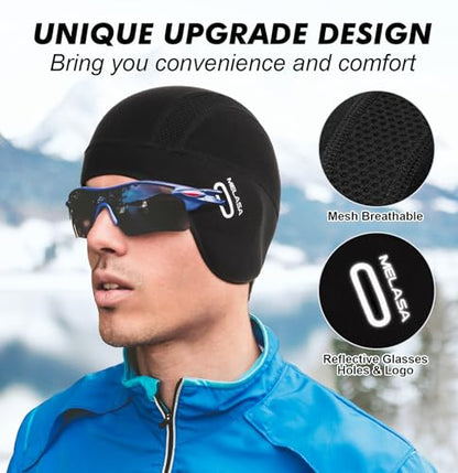 MELASA Winter Ear Warmer Skull Cap Helmet Liner with Glasses Holes - color: Dark Gray