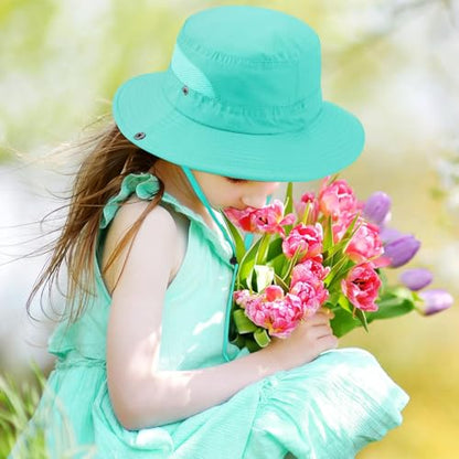 Century Star Outdoor Kids Sun Hat UPF 50+ Quick Dry Adjustable Bucket Hat Windproof Waterproof Beach Fishing Safari Hat - color: 2pcs Rose Red & Lake Blue