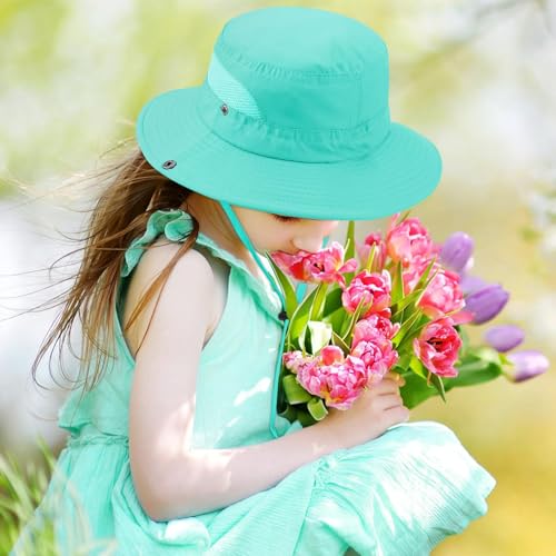 Century Star Outdoor Kids Sun Hat UPF 50+ Quick Dry Adjustable Bucket Hat Windproof Waterproof Beach Fishing Safari Hat - color: 2pcs Rose Red & Lake Blue