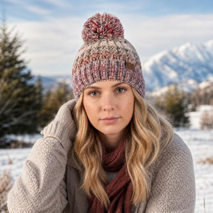 C.C Exclusives Women's Winter Seed Stitched Confetti Pom Beanie Hat (HAT-1816)(HAT-2214)(HAT-2085)(HAT-3841) - color: Beige