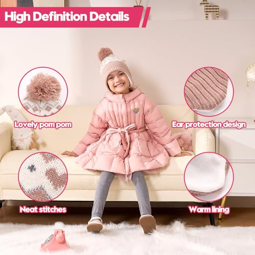Moon Kitty Baby Girls Earflaps Knit Hats Infant Baby Beanies6-12Months - color: Pink Heart, size: 6-12 Months