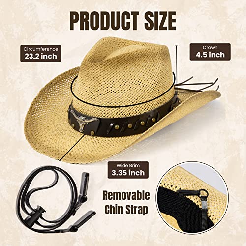 Simplicity New Western Style Classic Cowboy Straw Hat - color: Light Beige