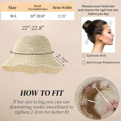 Floppy Big Beach Straw Hats for Women Foldable Summer Wide Brim Packable Sun Hat Womens Travel Straw Fedora Hat - color: Beige-5