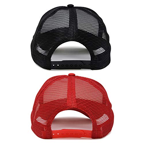 DALIX Two Tone Blank Trucker Hats Caps (2 for 1) - color: Black/Red