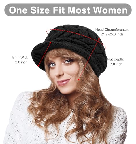 YSense 2 Pack Womens Winter Hats Warm Knit Beanie with Visor - color: Black Dark Grey
