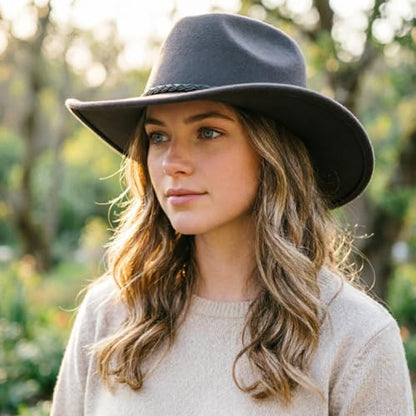 DRESHOW Western Cowboy Hat for Men Women Cowboy Cowgirl Hat Outdoor Wide Brim Retro Felt Fedora Hats Unisex Rolled up Caps - color: 1 Pack Style 9: Dark Gray With Braided Band