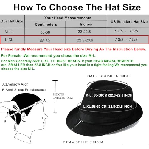 5 Pack Bulk Cuban Fedora Sun Hats Men with Adjustable Strap, Short Brim 1920s Unisex Party Costume Hats Women. - color: Black+white+red+blue+coffee(size:l-xl)