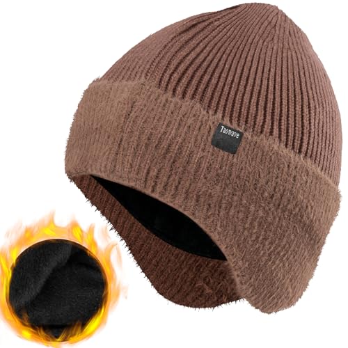 Winter Hat,Thermal Knitted Winter Hat with Fleece Earflaps - Warm Unisex Stocking Cap for Men & Women - color: Khaki