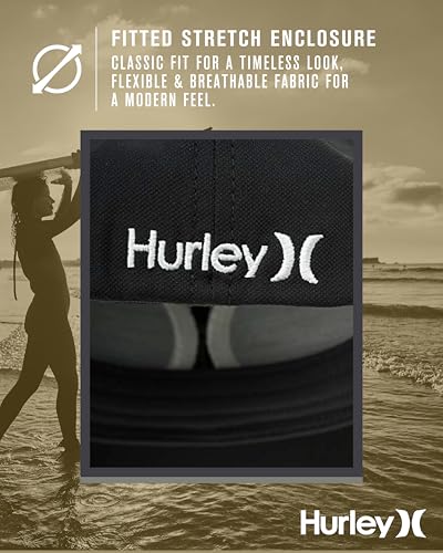 Hurley Mens Textured Fitted Baseball Cap, Moisture Wicking, Curved Brim - color: Black/White, size: Large-X-Large