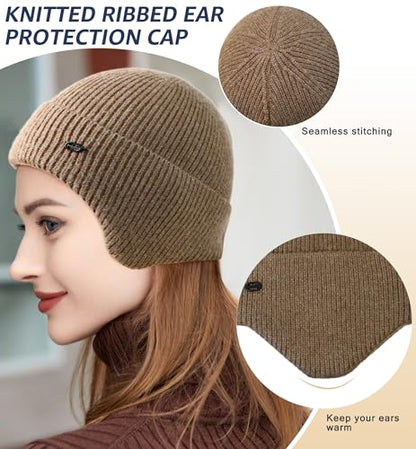 HiRui Knit Beanie Hats Winter Hats Ear Covers for Men Women-Warm Daily Headwear - color: Khaki