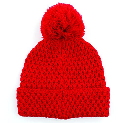 C.C Exclusives Women's Winter Seed Stitched Confetti Pom Beanie Hat (HAT-1816)(HAT-2214)(HAT-2085)(HAT-3841) - color: Bee Stitch Pattern-red