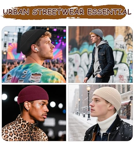 Wool Fisherman Beanie for Men Wome, Thin Knit Winter Hats Skull Cap - color: Beige