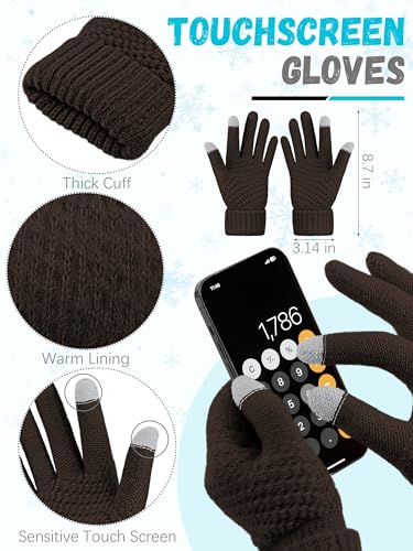 LOROME Winter Beanie Hat Scarf Gloves, Warm Fleece Knit Neck Scarf Set Gift - color: Coffee