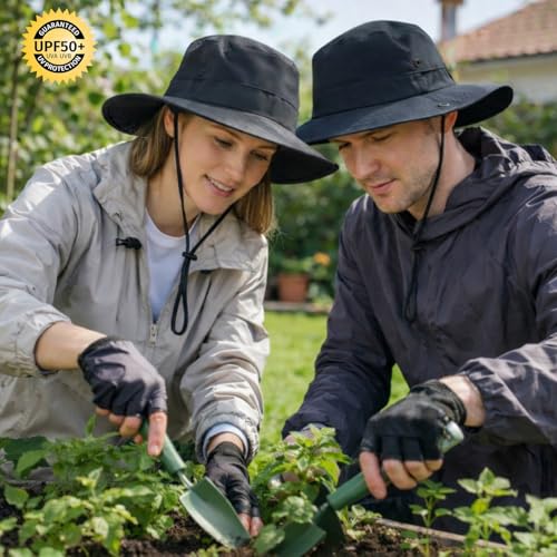 HUAMULAN Men Women 6" Wide Brim Sun Hat Summer Fishing Hats UV Protection - color: Hyp017-black