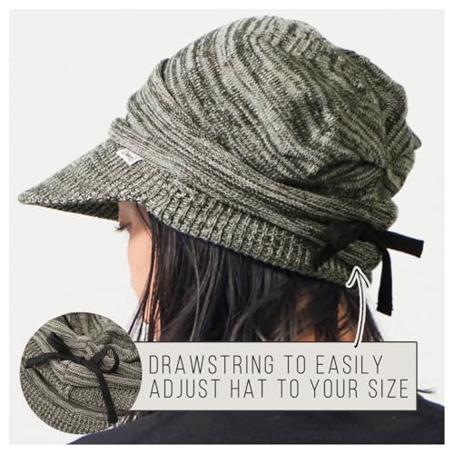 CHARM Organic Cotton Slouchy Visor Beanie - Women Slouch Hat Mens Baggy Knit Chemo Hat - color: Black