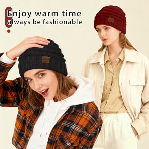 ZOORON Womens Winter Hat Slouchy Beanies for Women Cable Knit Beanie Hats - color: 1pack- Wine Red