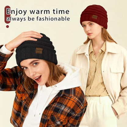 ZOORON Womens Winter Hat Slouchy Beanies for Women Cable Knit Beanie Hats - color: 1pack- Wine Red