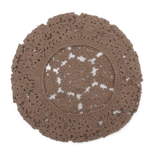 ZLYC Women Cotton Slouchy Crochet Beret Handmade Cutout Floral Beanie Hat - color: Floral Camel