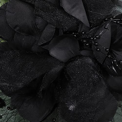 JWICOS Fascinators Hat for Women 50s Flower Hat with Veil Cocktail Wedding Tea Party Church Derby Hat - color: Black