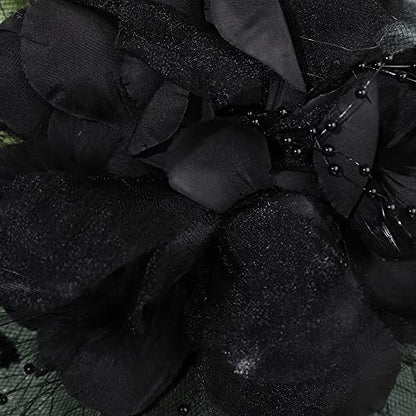 JWICOS Fascinators Hat for Women 50s Flower Hat with Veil Cocktail Wedding Tea Party Church Derby Hat - color: Black